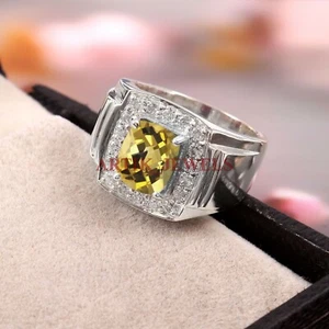 Piedras preciosas de cuarzo limón natural con anillo de plata de ley 925 para hombre #4995 - Imagen 1 de 4