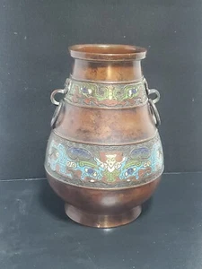 Arts And Crafts Enameled Bronze Cloisonne Champleve Japanese Metalwork Vase - Picture 1 of 9