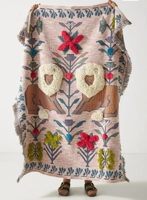 Anthropologie Handcrafted Barbary Throw Blanket Lions 50x60 Tufted Embroidered - Image 1 of 4