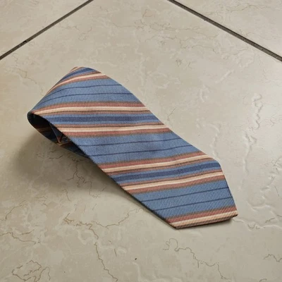 Corbata Paul Stuart Para Hombres 100% Seda Repp Azul Melocotón Rosa Pastel Rayas Hecha en EE. UU. Foto 1 de 4