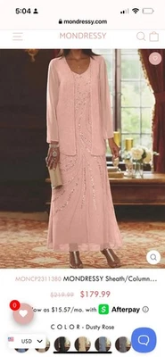 Vestido formal madre de novia/novio. Talla 10. Rosa polvorienta.  Cuello en V, hasta el tobillo. Foto 1 de 4