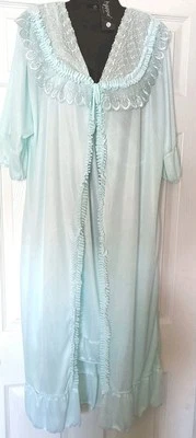 Camisón sedoso sin mangas con bata talla XL azul espuma de mar bordado encaje floral   Foto 1 de 4