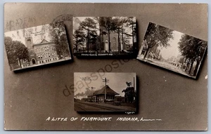 K36/ Fairmount Indiana RPPC Postcard c1910 4View Railroad Depot School 17 - Picture 1 of 4