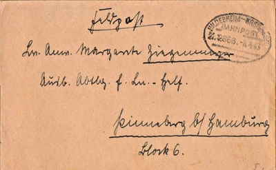 Dt.Feldpost 2.WK   Ausb.Abtl.für Lw-Helf. Pinneberg b.Hamburg (Bahnpoststempel) - Bild 1 von 2