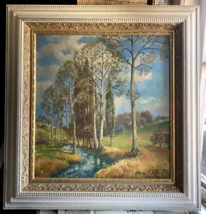 ::HANS LAUBIN *1904 - 1982 OIL PAINTING EARLY SPRING AT THE KRAICH ANTIQUE SIGNED OIL - Picture 1 of 9