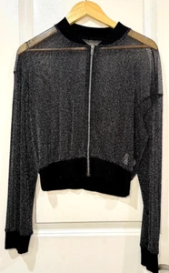 Schwarze transparente Glitzer Bomberjacke | Reißverschluss vorne | Größe S | perfekt für Party - Bild 1 von 9
