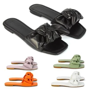 Womens Slip On Sliders Ladies Flat Casual Bow Flip Flops Mule Sandals Size Size - Picture 1 of 31