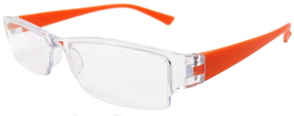 FOSTER GRANT Reading Glasses Spectacles Clear Frame Orange Arms + 1.25 1.5 2.5 3 3.5 SW03