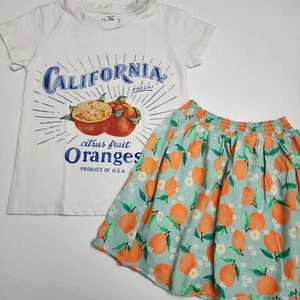 H&M Girls California Oranges T-Shirt & Skirt Outfit Set Size 6x/7 - Picture 1 of 8