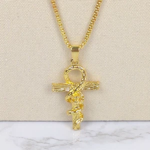 Collar Largo Serpiente y Cruz Tono Dorado Hombre 36cm Nuevo - Imagen 1 de 7