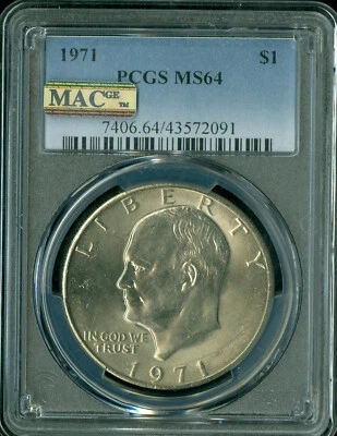 1971 EISENHOWER DOLLAR PCGS MS64 PQ MAC SPOTLESS TOUGH DATE * - Image 1 of 2