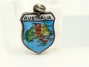 AUSTRALIA Vintage Silver Enamel Travel Shield Charm U284 - Picture 1 of 5