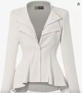 Hybrid & Company Women's Double Lapel Single Button Peplum Blazer ivory L - Picture 1 of 8
