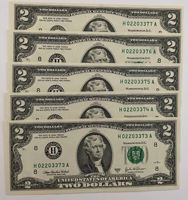 2003A $2 Dollar Bills Uncirculated 5 consecutive H serials - Image 1 of 4