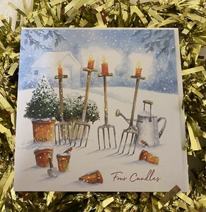 Weihnachtskarte "Vier Kerzen" Schneeszene offene Grüße Komödie Ronnies Skizze - Bild 1 von 5