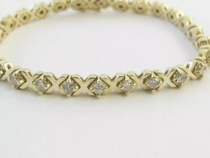 Unisex White Treated Diamond Tennis Bracelet 7.50" In Yellow Finish Cross Design - Picture 1 of 5