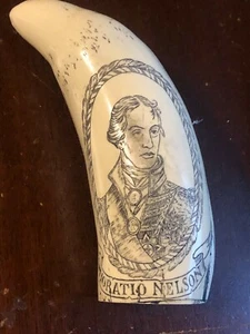 SCRIMSHAW  WHALE TOOTH RESIN  reproduction HORATIO NELSON HMS VICTORY - Picture 1 of 2