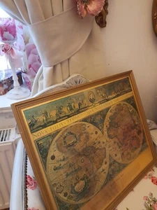 Collectors Vintage Nova Totivs Goĺd Blaeu Wall Map Framed - Picture 1 of 9