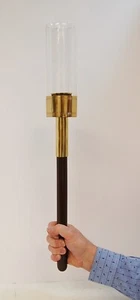 BRASS PROCESSIONAL HAND HELD TORCH / CANDLESTICK / ACOLYTE WOOD HANDLE (#309) - Picture 1 of 8