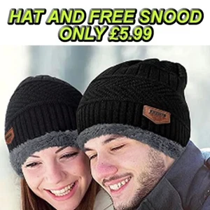 Christmas gift Hat Scarf Set Ladies Mens Beanie Knitted Neck Warmer FREE Snood - Picture 1 of 16