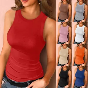 Women Tank Tops Summer Sleeveless Basic Cami Top Shirt Slim Knit Ribbed Blouses - Picture 1 of 51