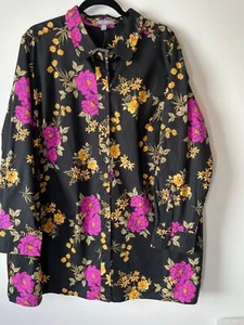 Jessica London Size 26W Dark Floral Long Sleeve Black Button-up Whimsigoth 0147 - Imagen 1 de 7
