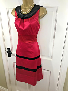 Karen Millen Black, Pink & Red Colour Block Cotton  Dress, UK 14, New With Tags