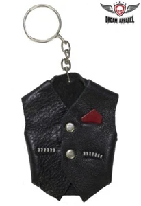 Classic Black Genuine Leather Biker Fashion Vest Style Keys Chain - Picture 1 of 1