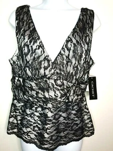 Cachet Nites Evening Wear Black Soft Lace White Lined V-neck Sleeveless Top - Picture 1 of 5