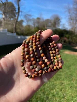 Pulsera de cuentas de piedra de jaspe Red Creek natural para amistad coraje hecha a mano Foto 1 de 4