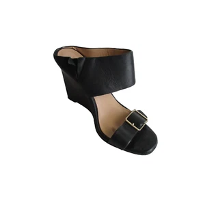 Ann Taylor Black Slip-On Pumps Wide Strap Wedge Heels - Picture 1 of 7