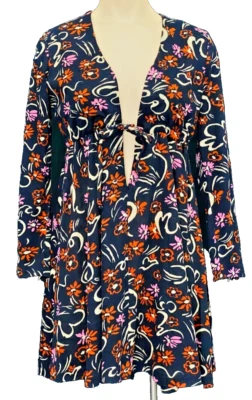 Vintage 1960s JOSEPH MAGNIN black mini dress tunic floral plunge long sleeve M - Image 1 of 4