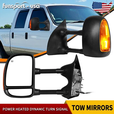 Pair Heated Tow Mirrors for 1999-2007 Ford F250 F350 F450 Super Duty Turn Signal - Image 1 of 4
