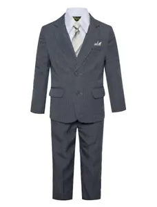 Boys Suits Pinstripe 5 Pieces Charcoal Gray Toddler Kids Big Boy Size 2T-20 - Picture 1 of 1