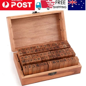 70 Pieces Rustic Mini Wooden Rubber Stamps Letter Stamps Alphabet Stamps Set Kit - Picture 1 of 7