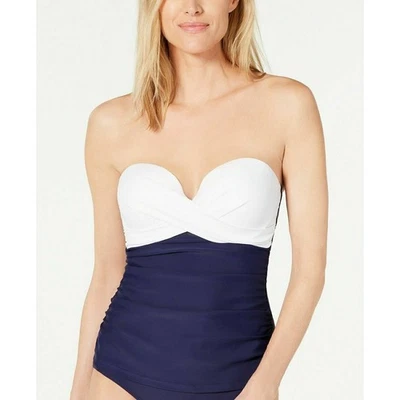 Camiseta Tankini Island Escape Fiji Bandini Push-Up Azul Marino Blanco Twist Talla 6 Nueva Foto 1 de 4