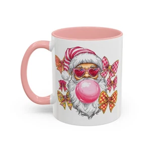 Taza Bubble Gum Santa con lazos de colores, taza de café 11 oz, coqueta - Imagen 1 de 13