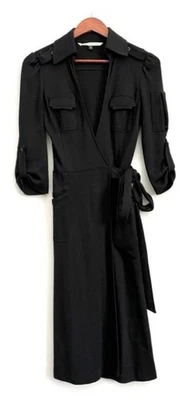 Diane von Furstenberg black wool wrap dress with military-style details $550 - 8 - Image 1 of 4