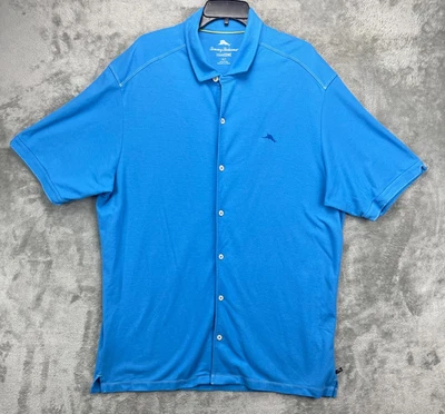 Tommy Bahama Men's Shirt XLT Blue Pique Cotton Short Sleeve Button Up - Image 1 of 4