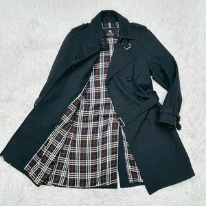 BURBERRY BLACK LABEL Nova Check Black Trench Coat Size M From Japan - Picture 1 of 24