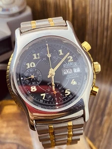 Rare Roamer Searock Automatic Men's Chronograph Valjoux 7750 Black Dail #8474 - Picture 1 of 24