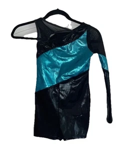 Dance Costume By Weissman Med Child Black Electric Blue Jazz Tap Acro Pageant - Picture 1 of 4