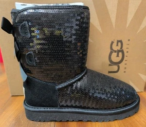 NWT KIDS UGG BAILEY BOW SPARKLE WOOL FUR SEQUINS SZ 2 BLACK 1006197K BIG GIRLS - Picture 1 of 16