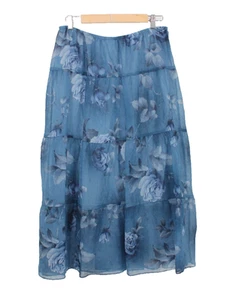 Gonna blu floreale in chiffon a strati midi romantica Bloomcore Fairy Cottage taglia 16 - Foto 1 di 7