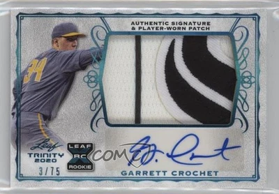 2020 Leaf Trinity Patch Auto Platinum 3/75 Garrett Crochet #PA-GC1 - Image 1 of 3