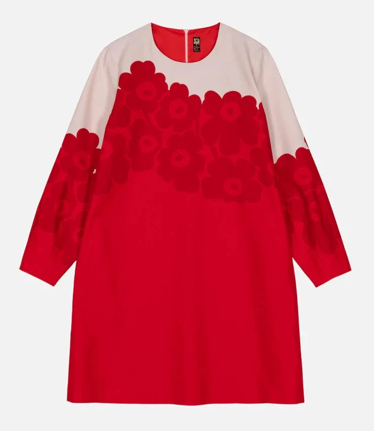 Nuevo con etiquetas Vestido recto Marimekko Sieva Unikko en rojo rosa floral algodón lino 40 Foto 1 de 4