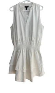 Aqua NWT White Sleeveless Smocked Waist Mini Dress Size Large - Picture 1 of 10