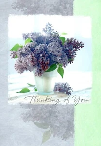 Tarjeta de felicitación Thinking Of You luz solar púrpura lila flores glila sello distintivo - Imagen 1 de 3