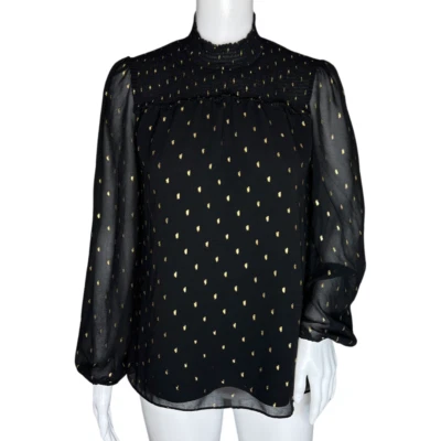 Белый дом черный рынок рубашка женщин XS черное золото в горошек блузка классический весело - Изображение 1 из 4