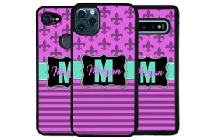 Purple and Teal Fleur Di Lis Personalized Phone Case for Apple Samsung LG Google - Picture 1 of 7